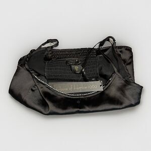 NWT HOUSE OF HARLOW revolve black Satin Rhinestone Neckline Crop Top Size Small